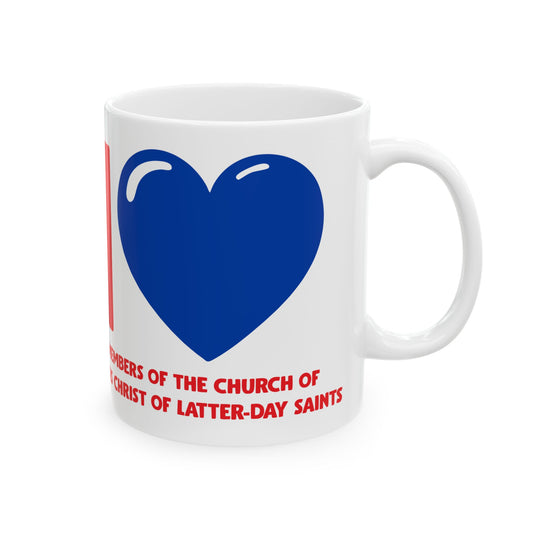 I ♥ Members of the Church of Jesus Christ of Latter-Day Saints Hot Chocolate Ceramic Mug - Cougar Blue Heart 11oz