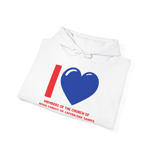 I ♥ Members of the Church of Jesus Christ of Latter-Day Saints Cougar Blue Heart Unisex Heavy Blend™ Hooded Sweatshirt