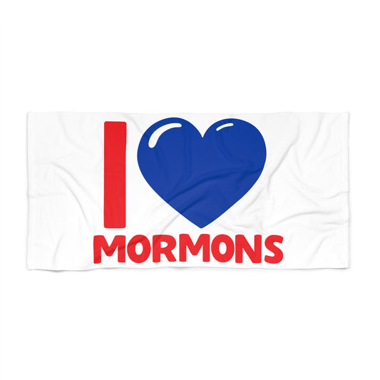 🏖️ I ♥ Mormons – Cougar Blue Heart Beach Towel (30" × 60")