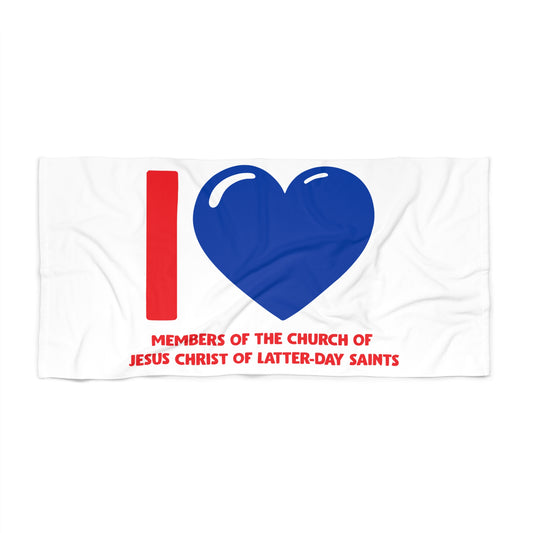 🏖️ I ♥ Members of the Church – Cougar Blue Heart Beach Towel (30" × 60")