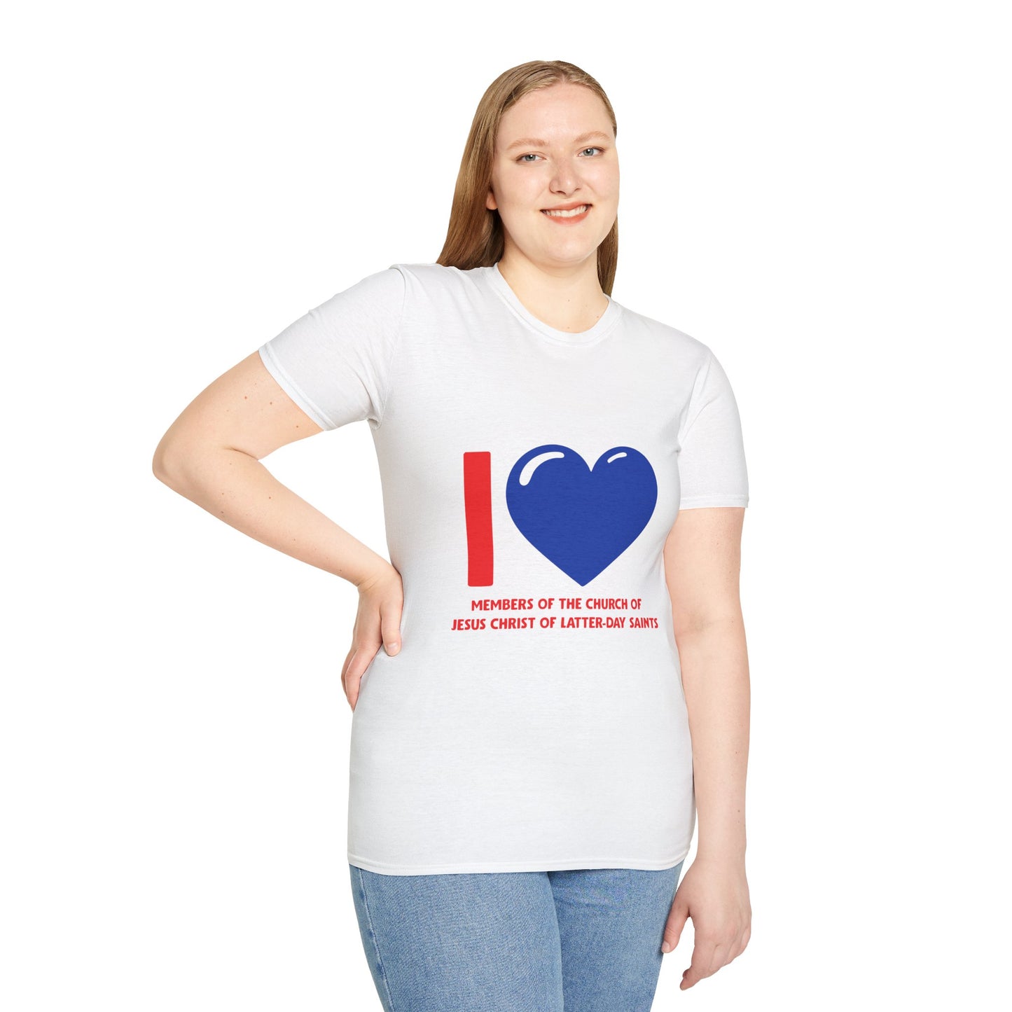 I ♥ Members of the Church Of Jesus Christ of Latter-Day Saints Cougar Blue Heart Unisex Softstyle T-Shirt