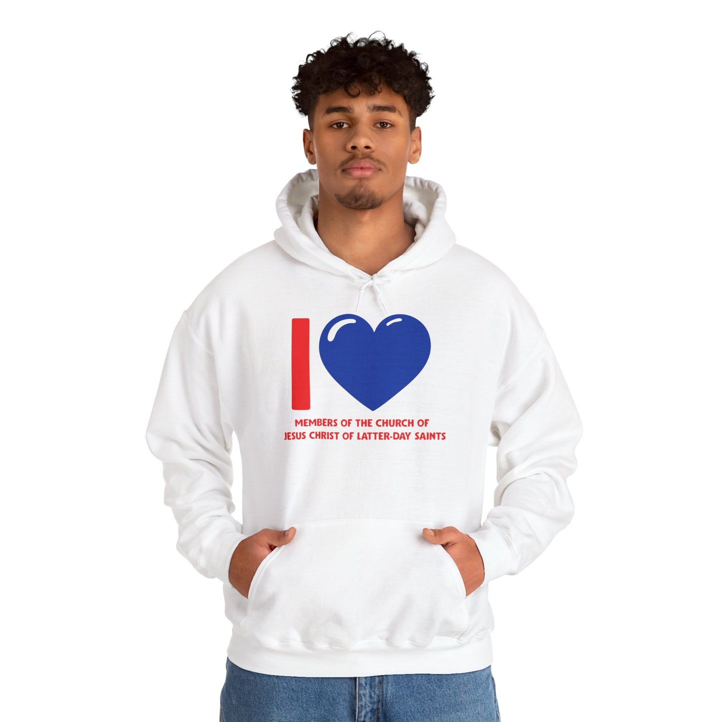 I ♥ Members of the Church of Jesus Christ of Latter-Day Saints Cougar Blue Heart Unisex Heavy Blend™ Hooded Sweatshirt