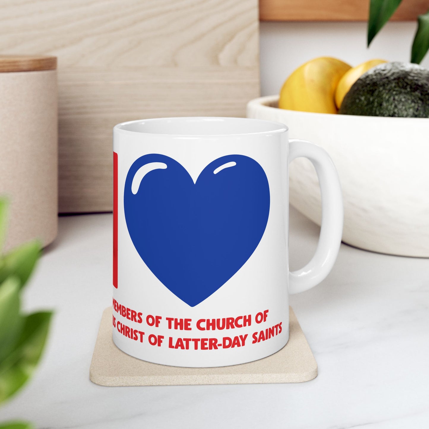 I ♥ Members of the Church of Jesus Christ of Latter-Day Saints Hot Chocolate Ceramic Mug - Cougar Blue Heart 11oz