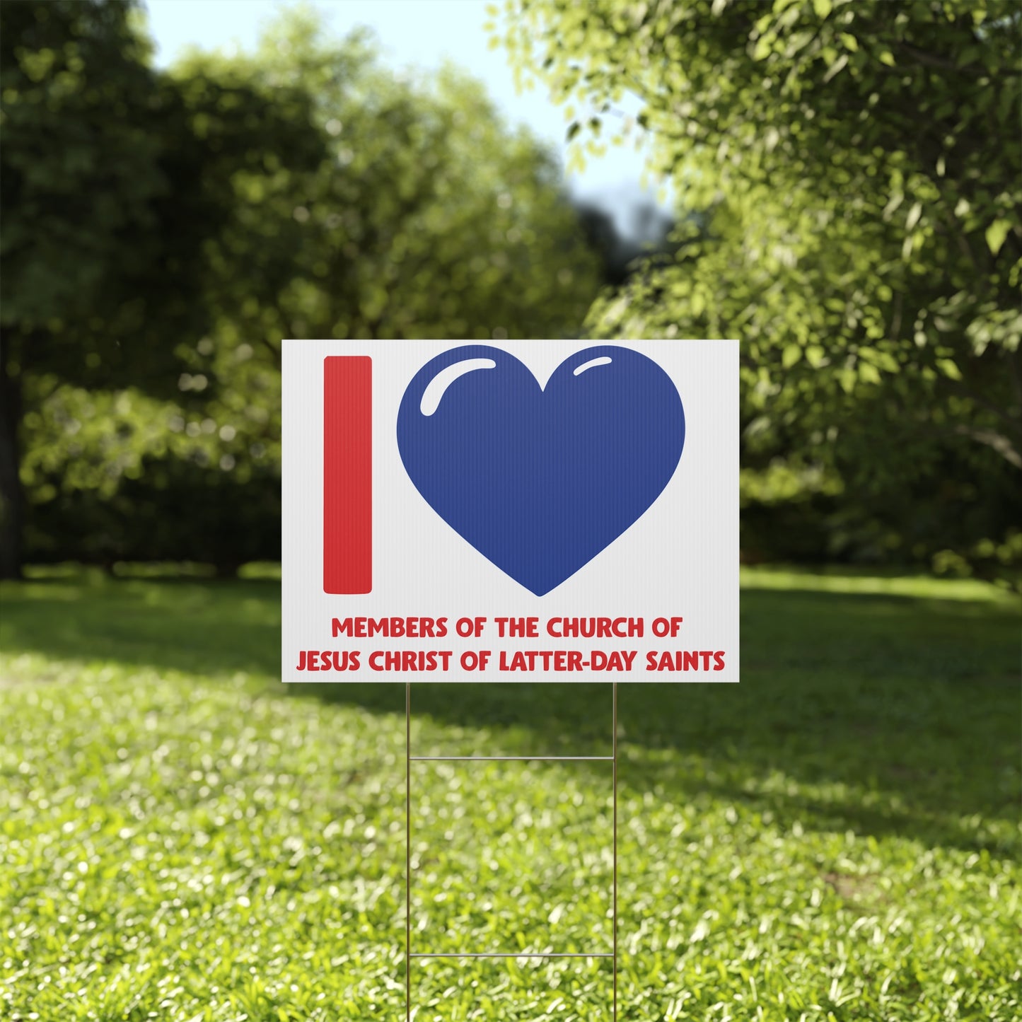 I ♥ Members of the Church of Jesus Christ of Latter-Day Saints Cougar Blue Heart Yard Sign w/ Stand