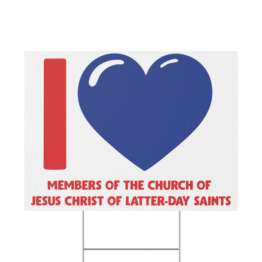 I ♥ Members of the Church of Jesus Christ of Latter-Day Saints Cougar Blue Heart Yard Sign w/ Stand