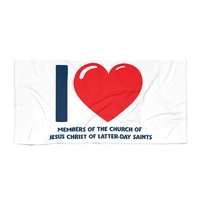 🏖️ I ♥ Members of the Church of Jesus Christ of Latter-Day Saints Beach Towel – 30" x 60"